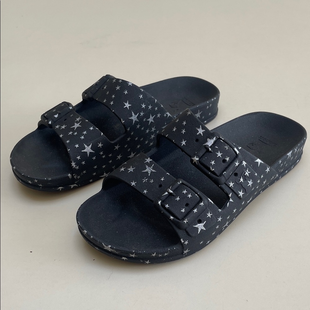CACATOES Starry Black Sandals Astromelia Cockatoo Flat Sandals - Silver  SIZE 7 - Picture 5 of 10